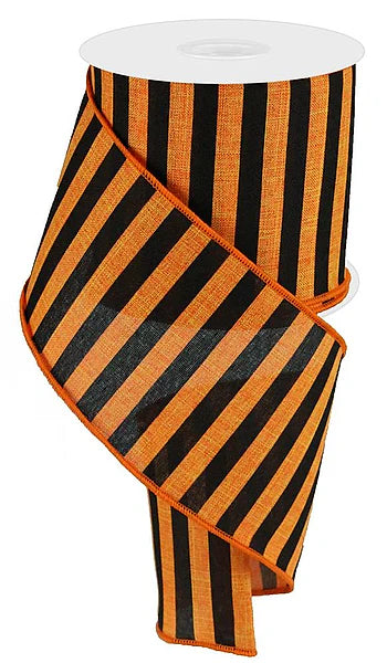 4 Inch By 10 Yard Orange And Black Medium Horizontal Stripe On Royal Ribbon