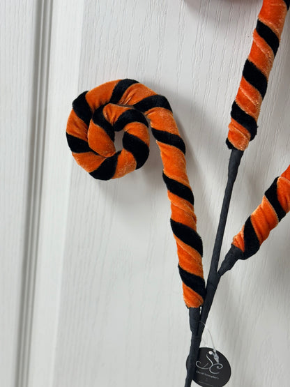 28 Inch Velvet Black And Orange Whimsy Curly Spray