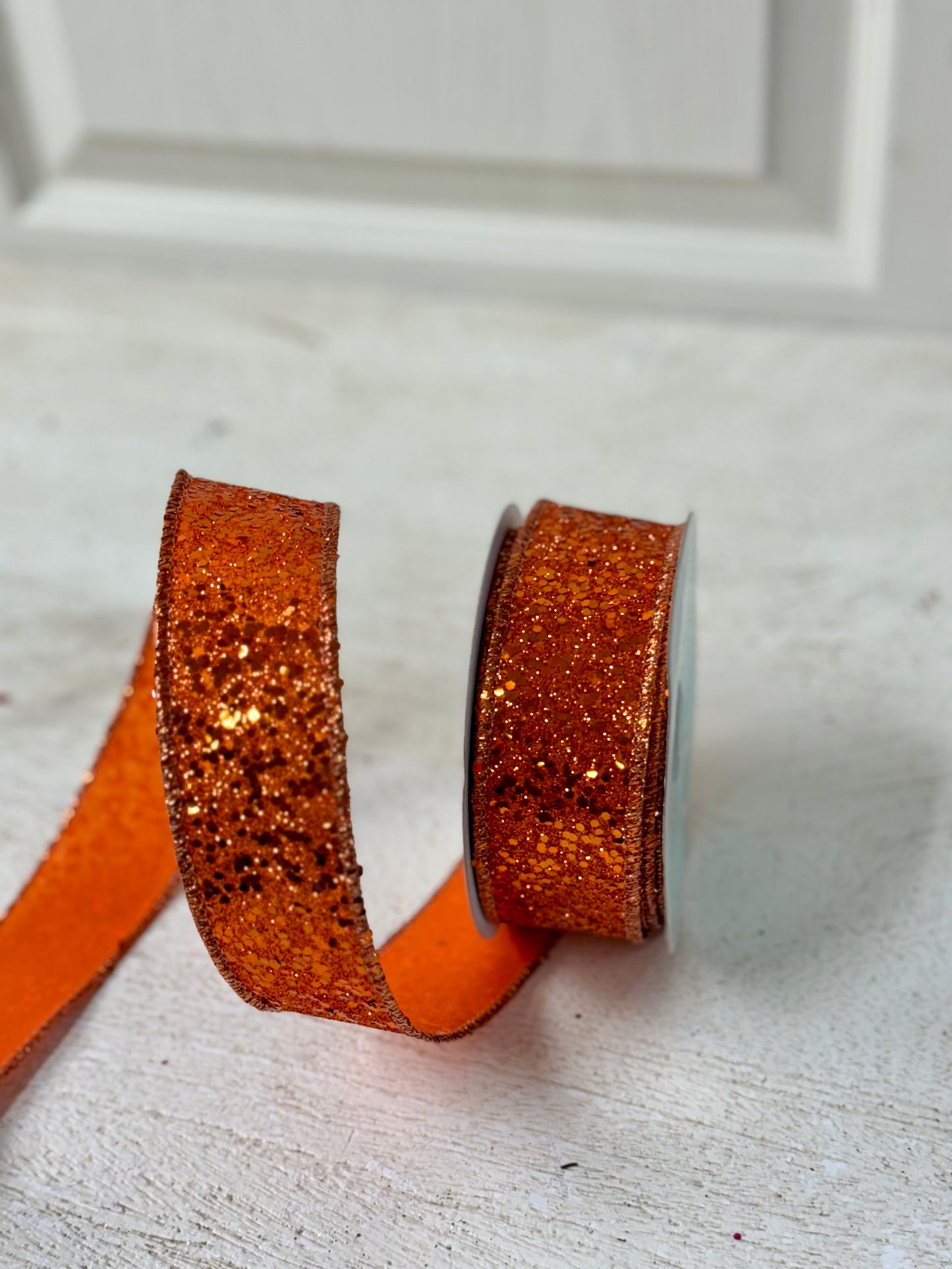 1.5 Inch By 10 Yard Orange Large Glitter Ribbon