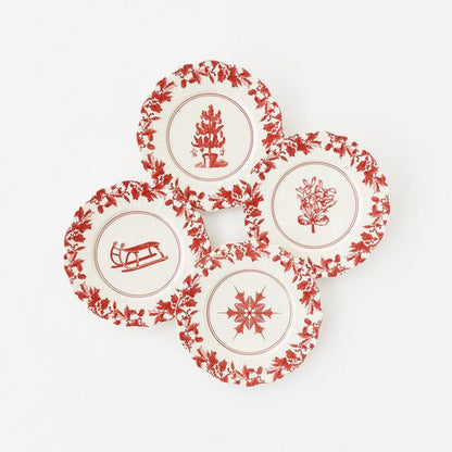 8 Inch Red Scalloped Christmas Plate Four Assorted Styles