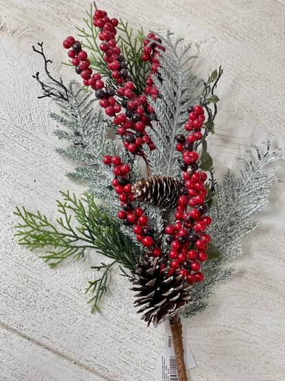 24 Inch Frosted Smilax Fern With Red Berries And Pinecone Spray