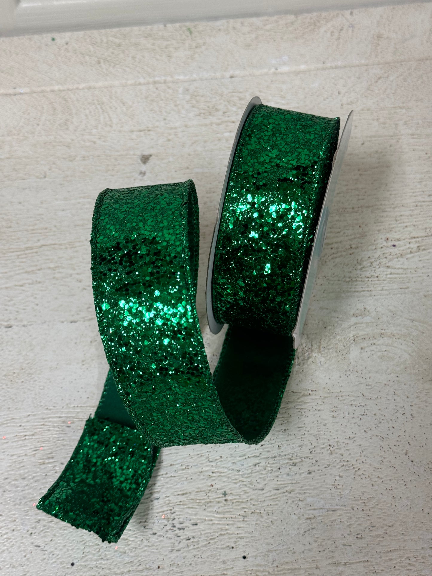 1.5 Inch By 10 Yard Emerald Green Large Glitter Ribbon