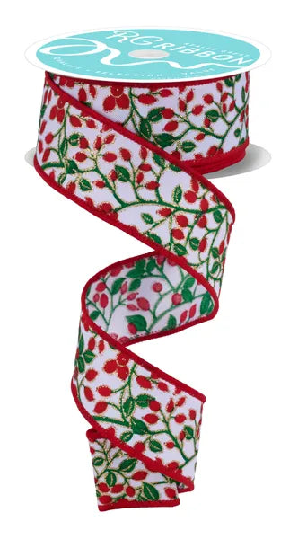1.5 Inch By 10 Yard Mini Berries On Vines Satin Ribbon