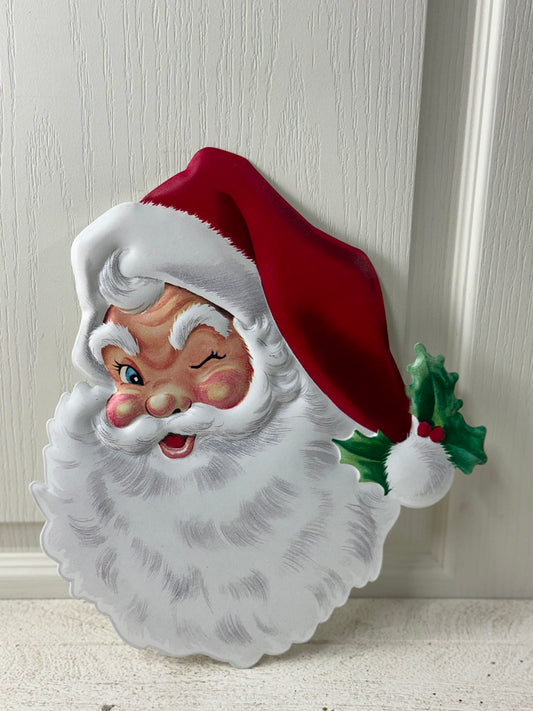 12 Inch Metal Winking Santa Face Sign