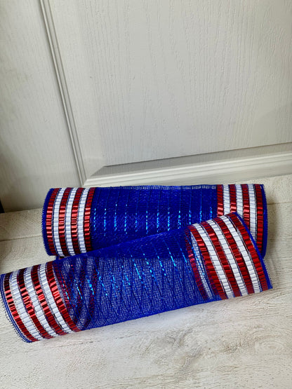 10 Inch By 10 Yard Red White And Blue Foil Matte Extra Large Border Mesh