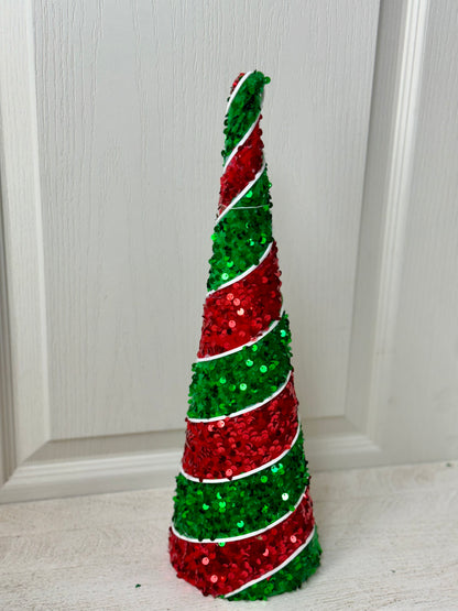 15.75 Inch Red And Emerald Sequin Cone Tree