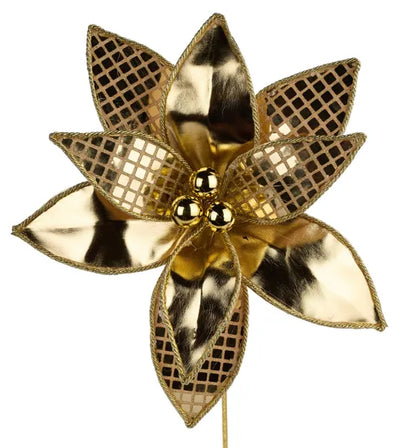 15 Inch Gold Square Sequin Poinsettia