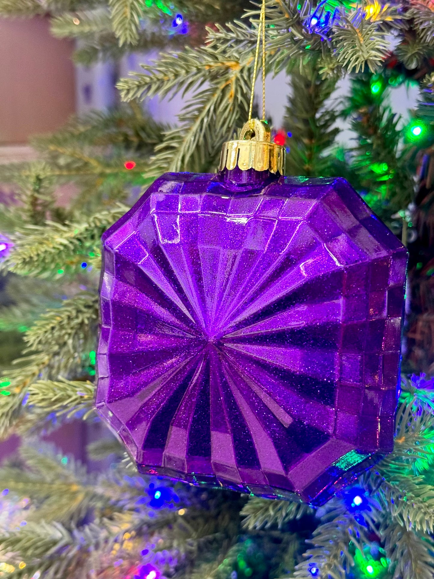 4.75 Inch Purple Glitter Octagon Ornament
