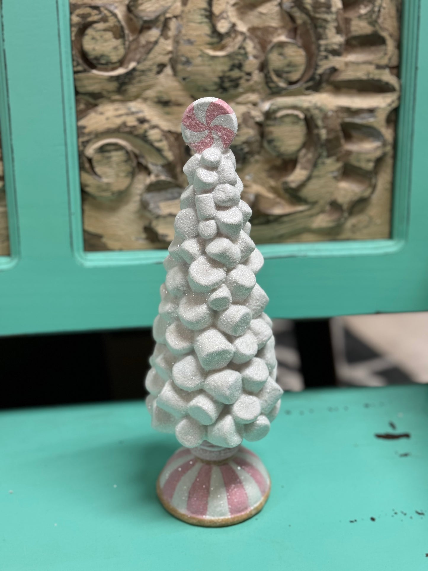 12 Inch Resin Marshmallow Tree On Pedestal