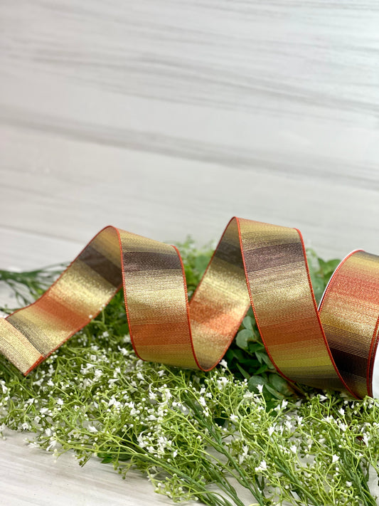 2.5 Inch By 50 Yard Fall Ombre Woven Metallic Stripe Ribbon
