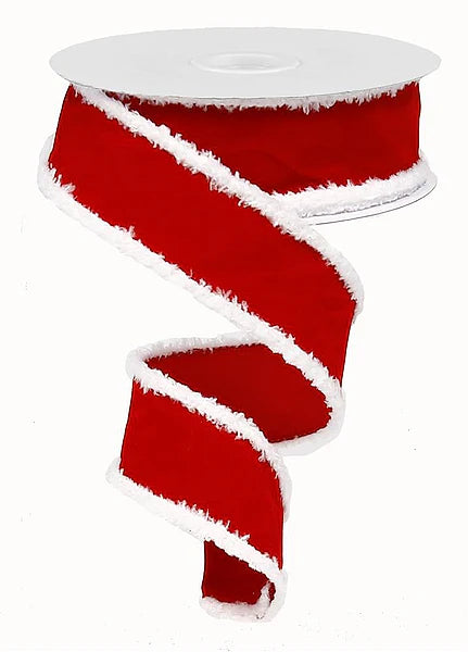 1.5 Inch By 10 Yard Red And White Velvet With Drift Edge Ribbon