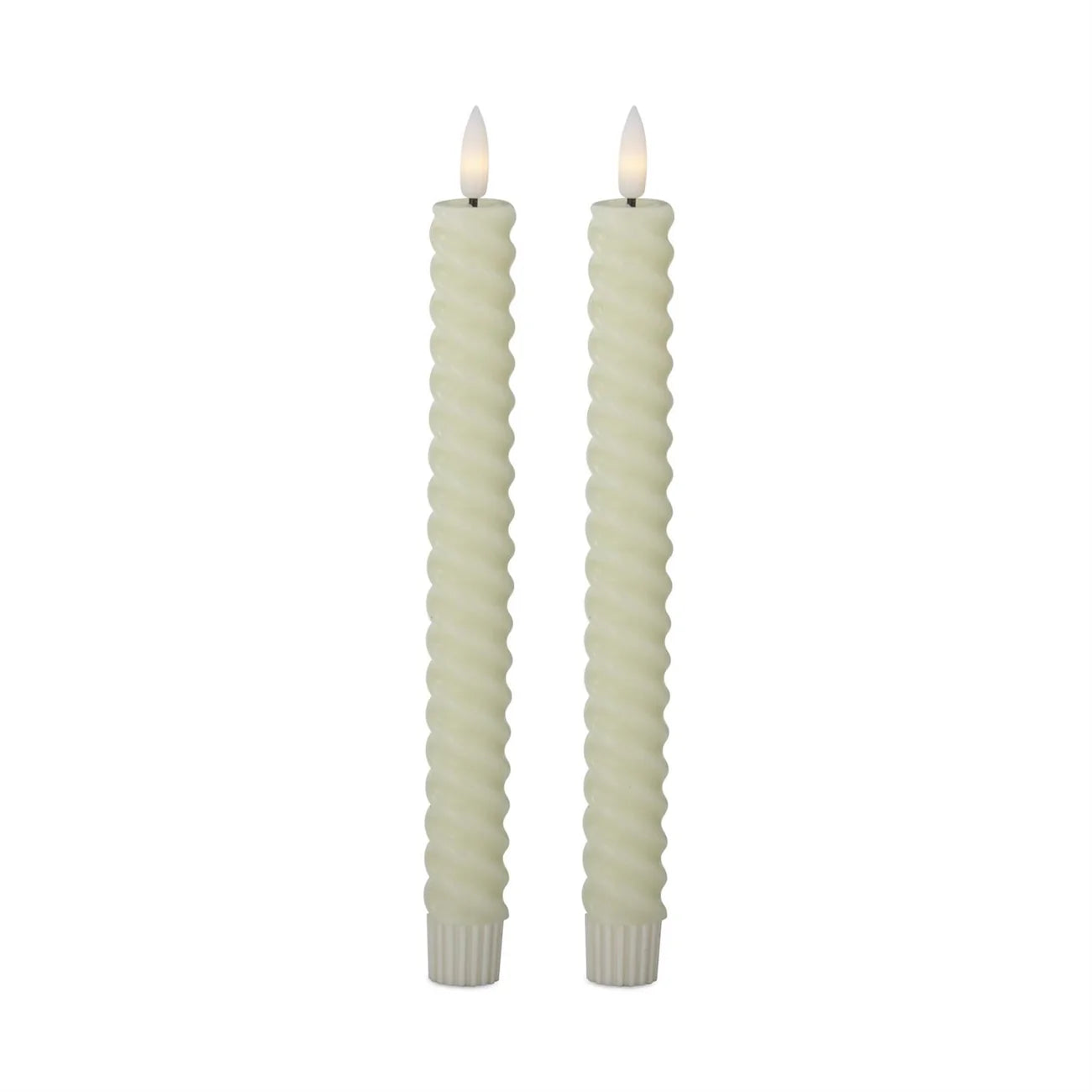 Set Of Two 9.75 Inch Cream Spiral LED Taper Candles