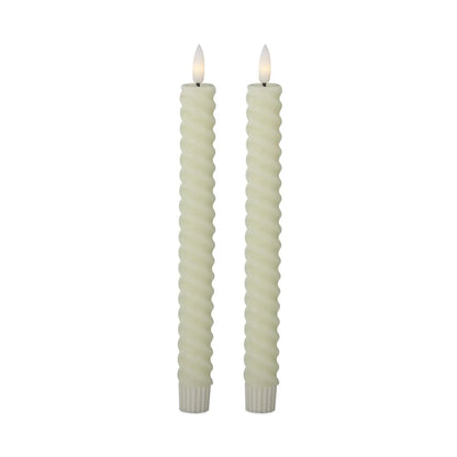 Set Of Two 9.75 Inch Cream Spiral LED Taper Candles