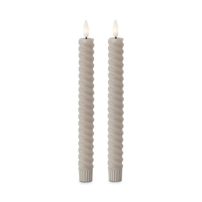 Set Of Two 9.75 Inch Taupe Spiral LED Taper Candles