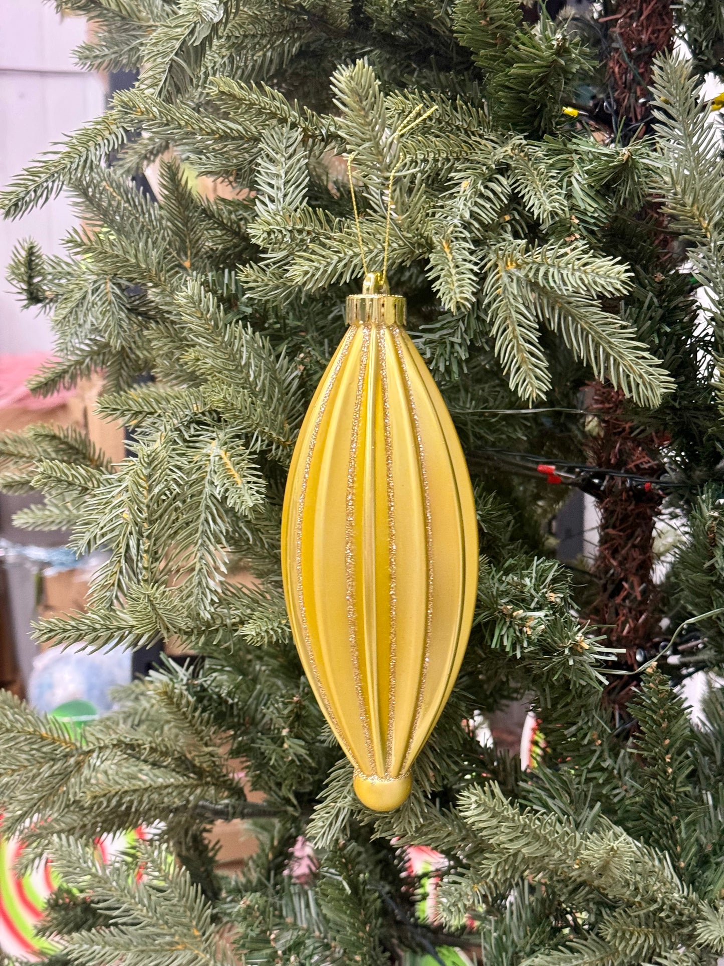 7.75 Inch Gold Ribbed Finial Ornament