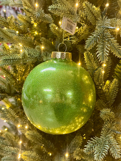6 Inch Lime Green Glitter Laquer Ornament Ball