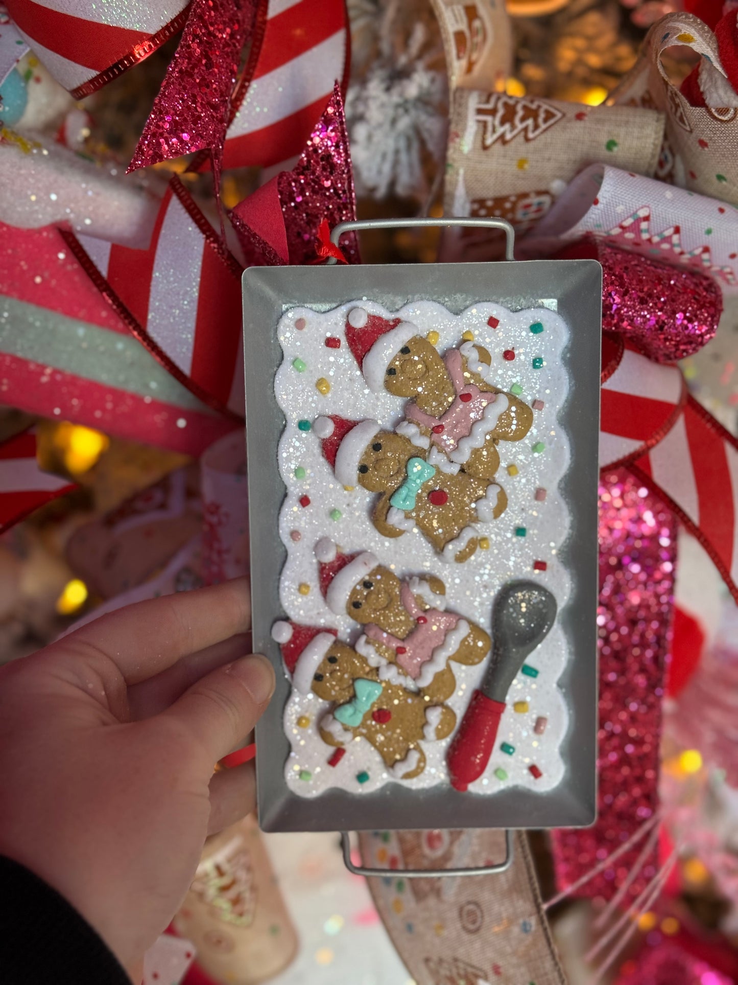 7.5 Inch Clay Dough Holiday Cookies On Metal Pan Ornament Two Styles