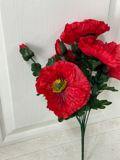 17 Inch Red Poppy Floral Bush