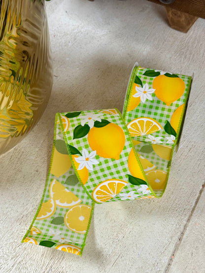 2.5 Inch By 10 Yard Lemon On Lime Gingham Check Ribbon