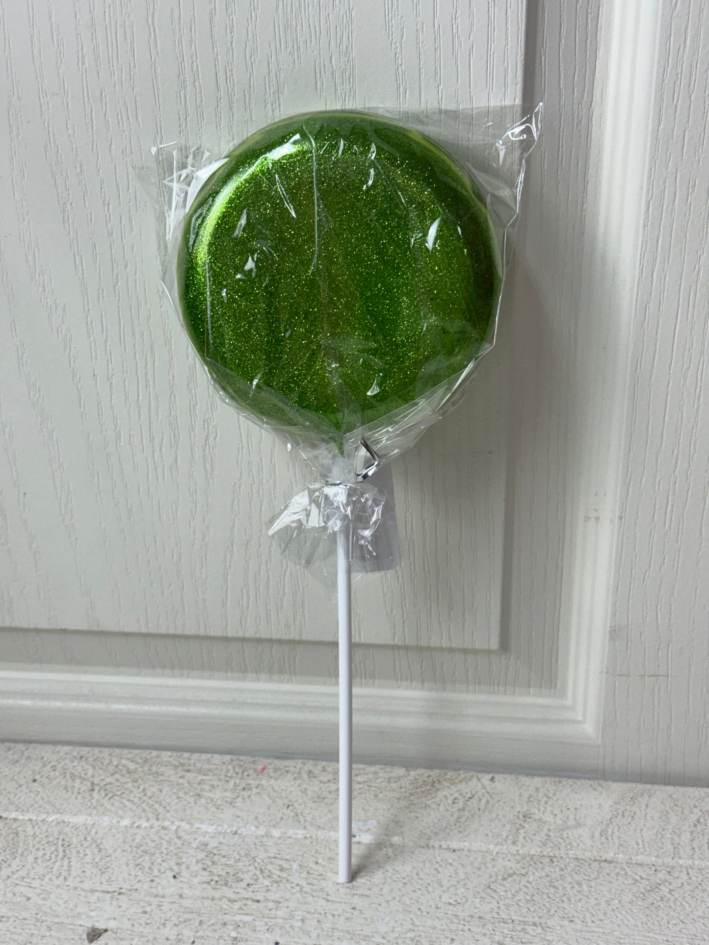 5 Inch Lime Green Glitter Lollipop With Stick
