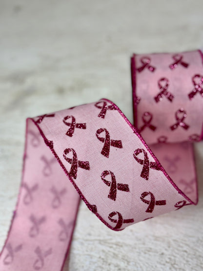 2.5 Inch By 10 Yard Hot Pink And Light Pink Breast Cancer Awareness Ribbon