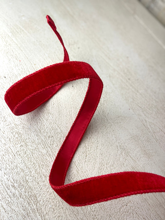 7/8 Inch By 10 Yard Red Velvet With Satin Backing Ribbon