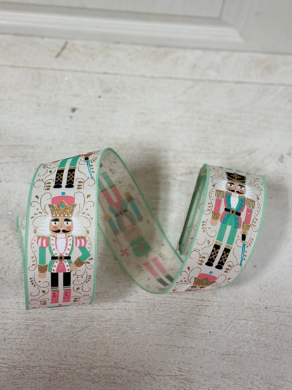 2.5 Inch By 10 Yard Pastel Nutcracker With Mint Edging Ribbon