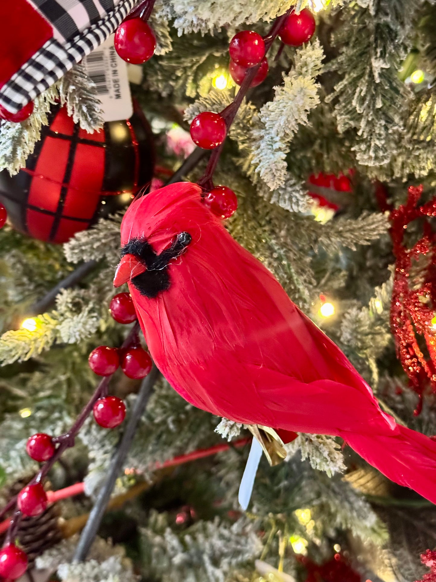 7 Inch Red Feather Cardinal With Clip