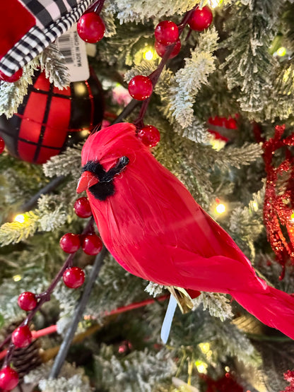 7 Inch Red Feather Cardinal With Clip