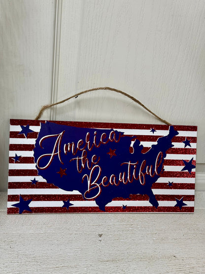 12.5 Inch America The Beautiful Wreath Sign