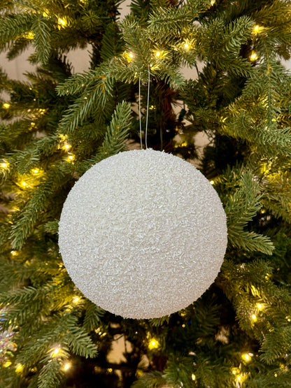 6 Inch White Foil Glitter Ornament Ball