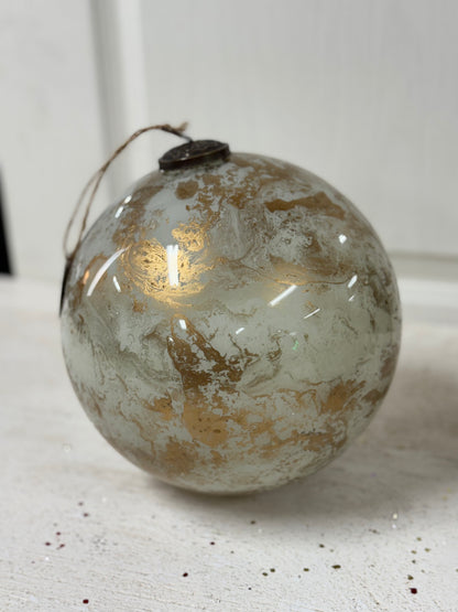 8 Inch Gold And White Glass Marble Ornament Ball