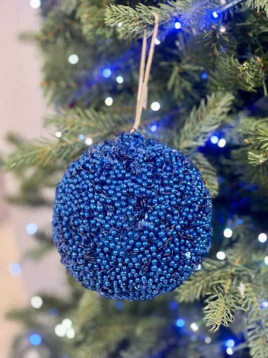 5 Inch Royal Blue Beaded Ornament Ball