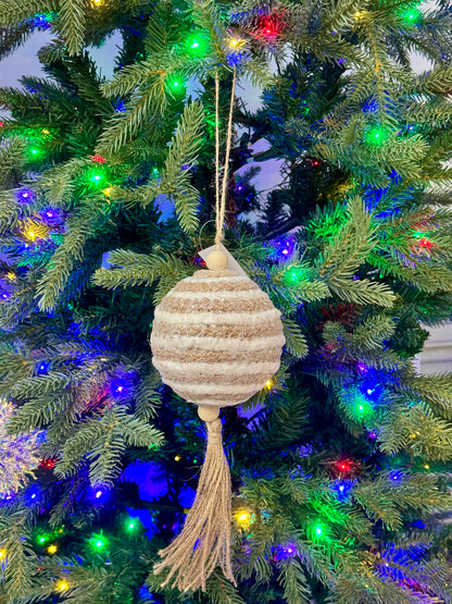 10.25 Inch Brown And White Jute Stripe Ornament With Tassel