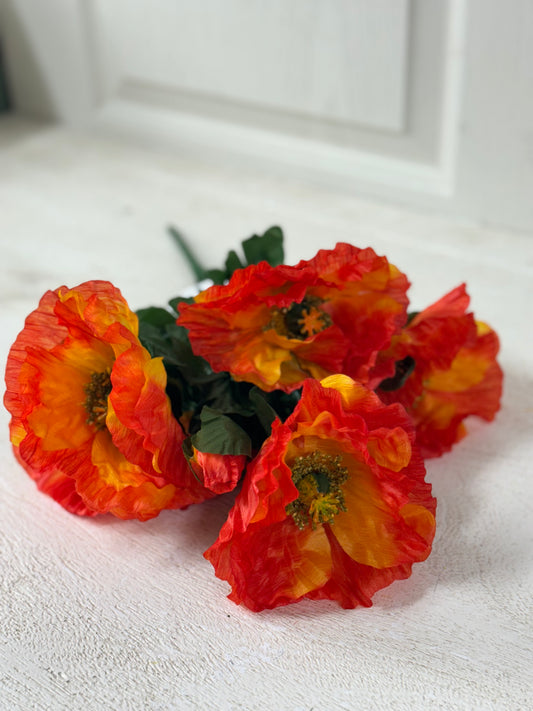 17 Inch Orange Poppy Floral Bush