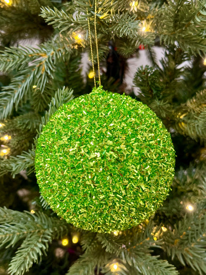4 Inch Lime Green Foil Glitter Ornament Ball