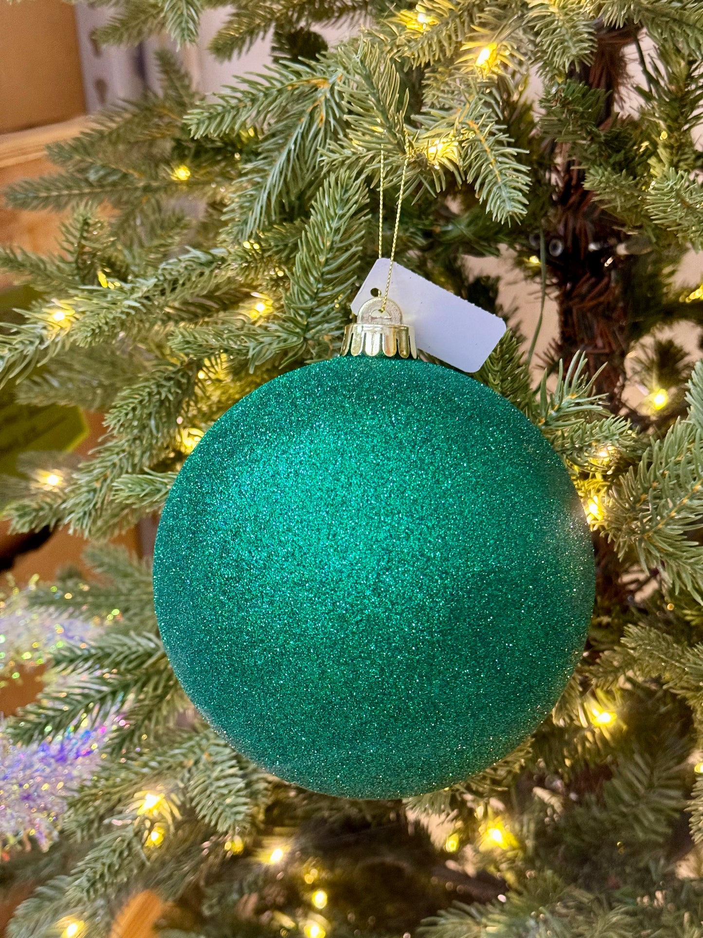 6 Inch Hunter Green Glittered Ornament Ball