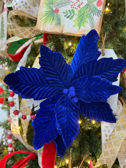 12.5 Inch Royal Blue Velvet Poinsettia Spray