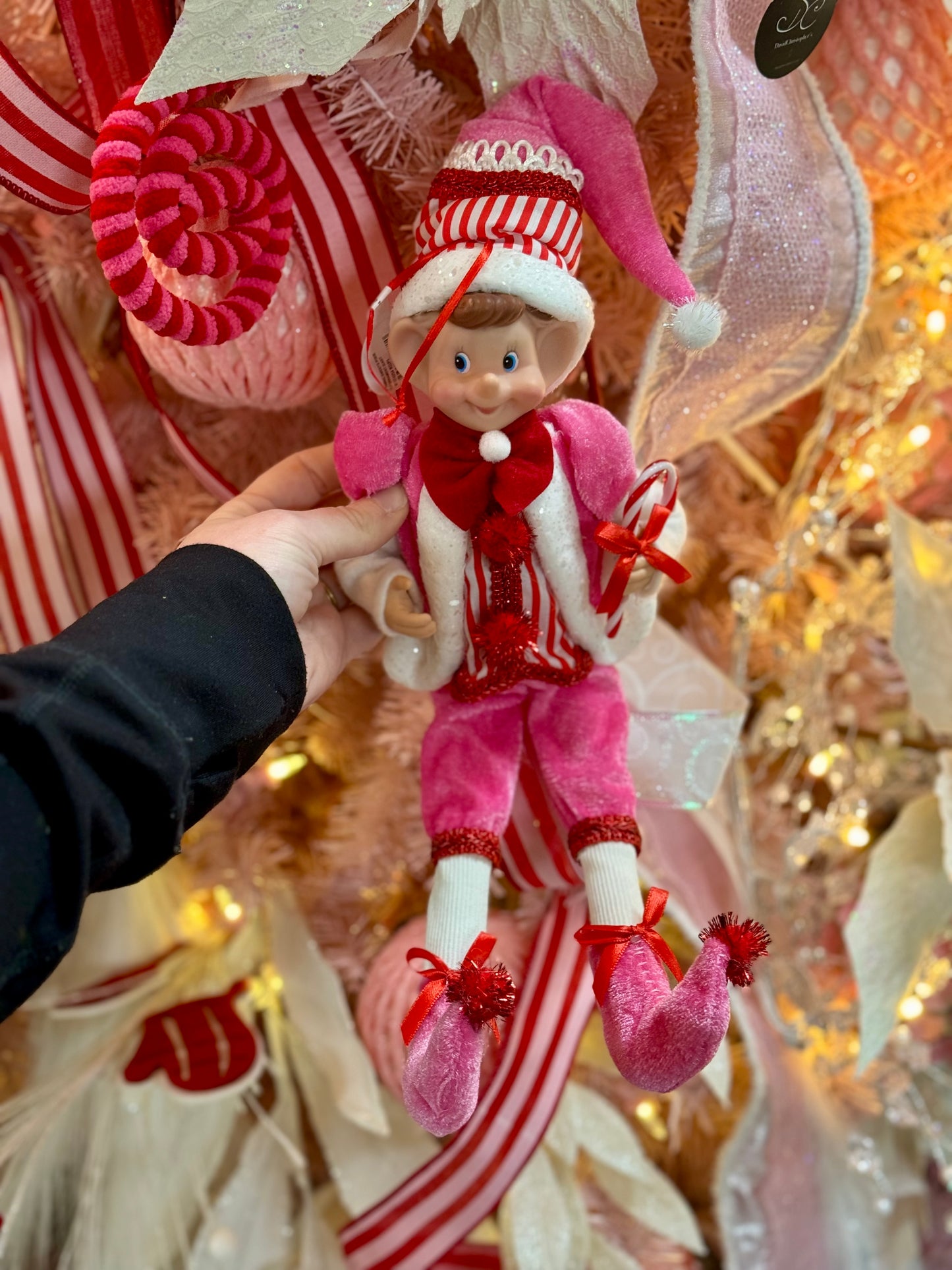 15 Inch Pink And Red Fabric Sweets Pixie Elf Ornament Two Styles