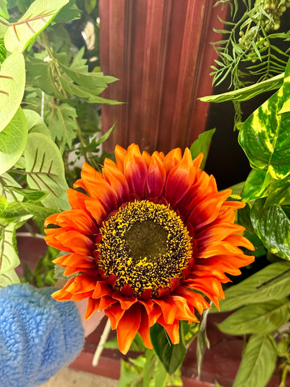 33 Inch Burnt Orange And Burgundy Sunflower Stem