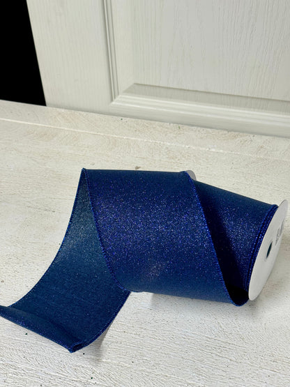 4 Inch By 10 Yard Navy Blue Fine Glitter Ribbon