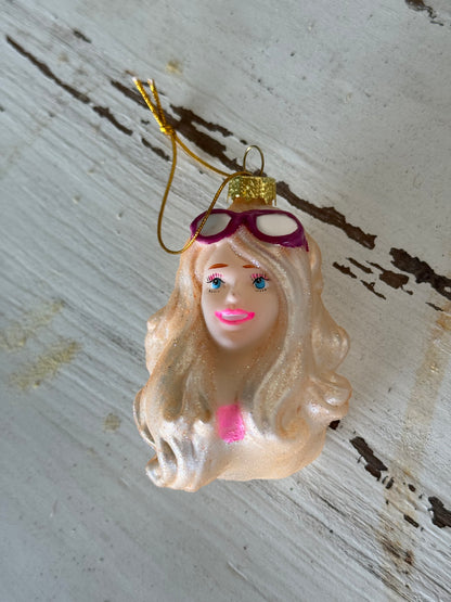 Barbie Glitter Head Glass Ornament