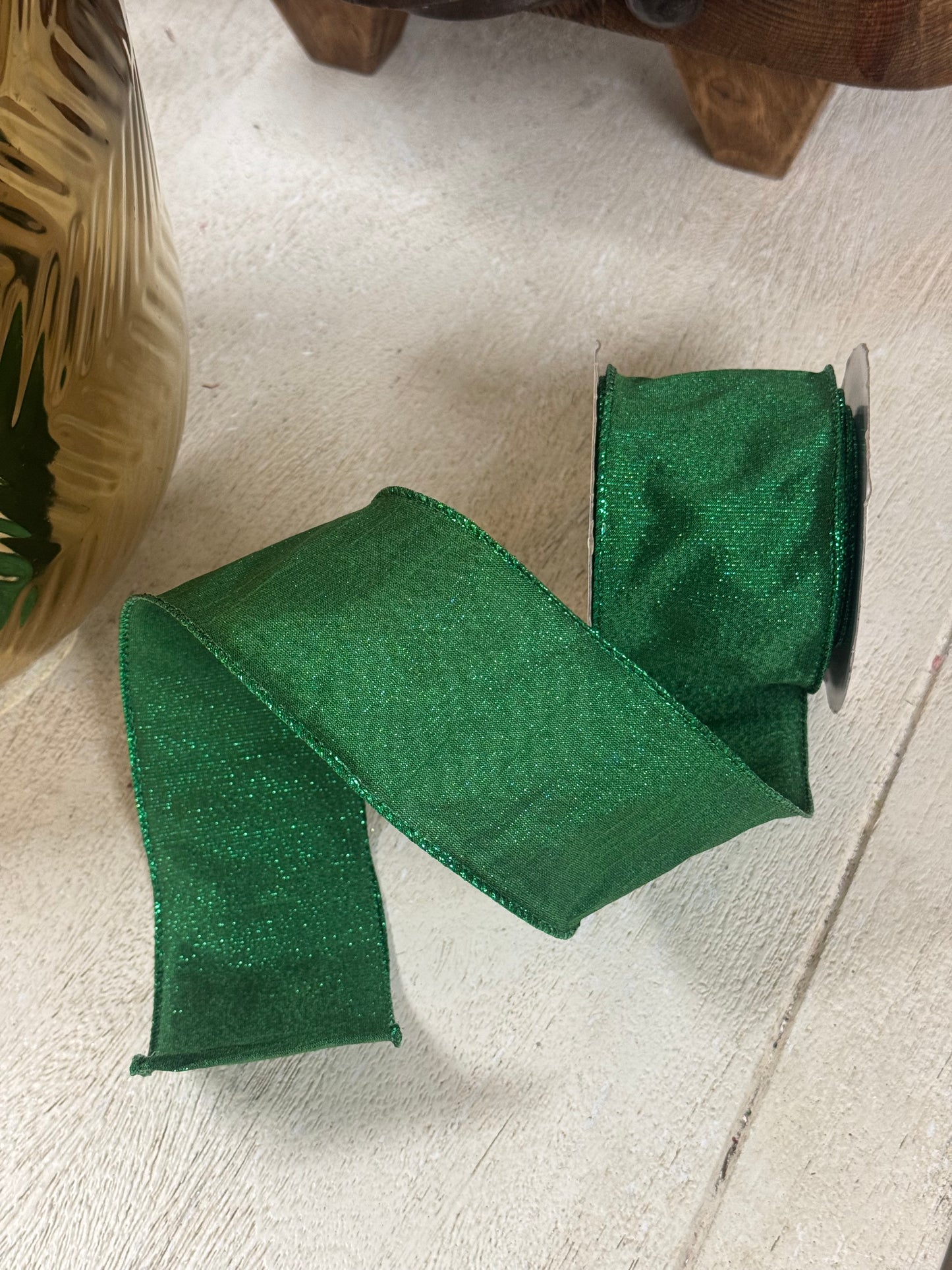 2.5 Inch By 10 Yard Emerald Green Metallic Dupioni Ribbon