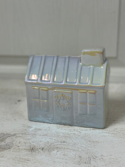 5 Inch Iridescent Ceramic House With Snowflake