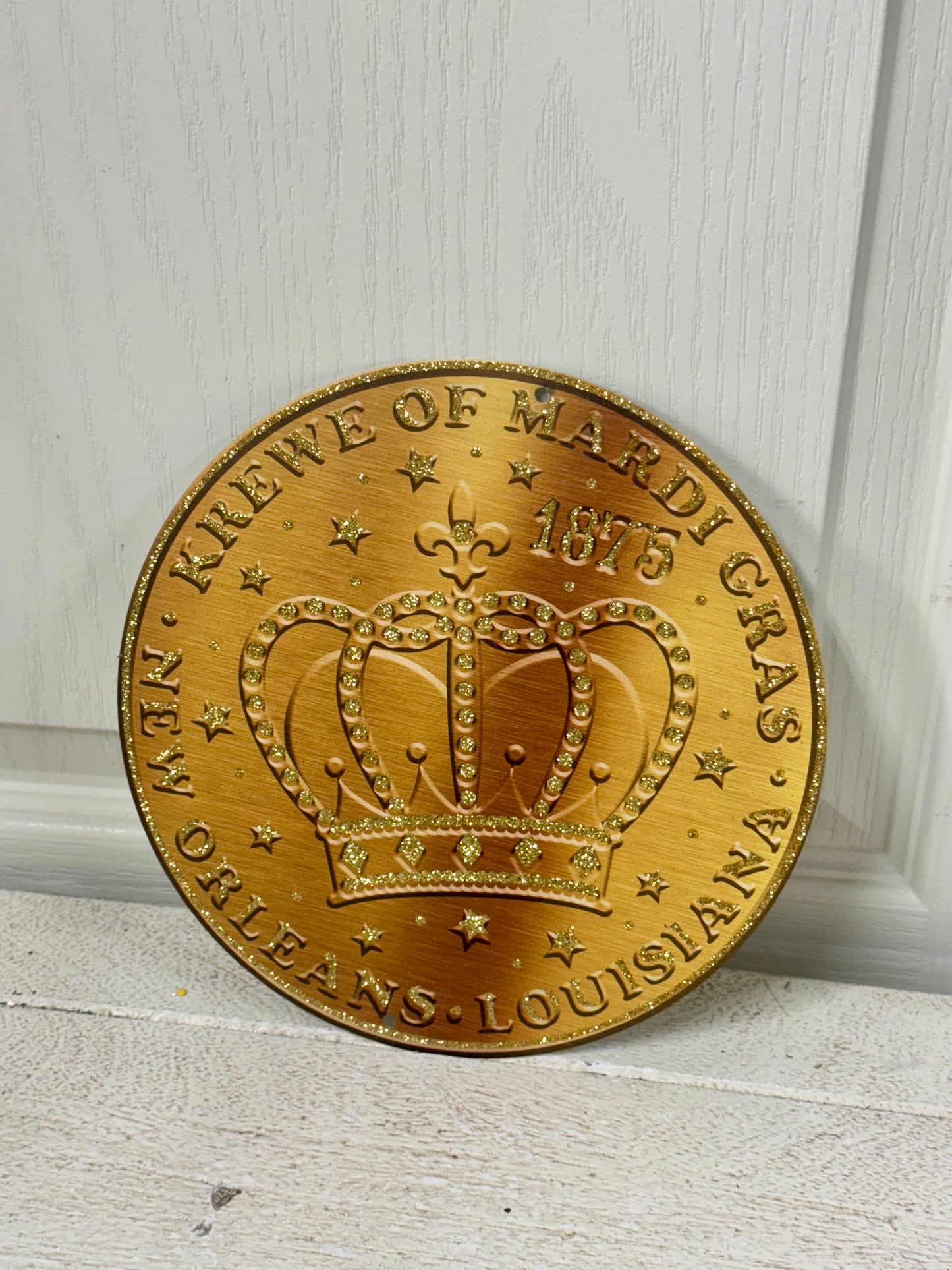 8 Inch Gold Mardi Gras Crown Coin Metal Sign