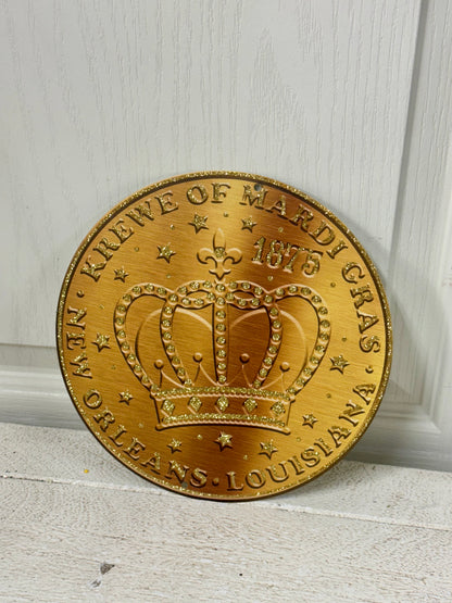 8 Inch Gold Mardi Gras Crown Coin Metal Sign