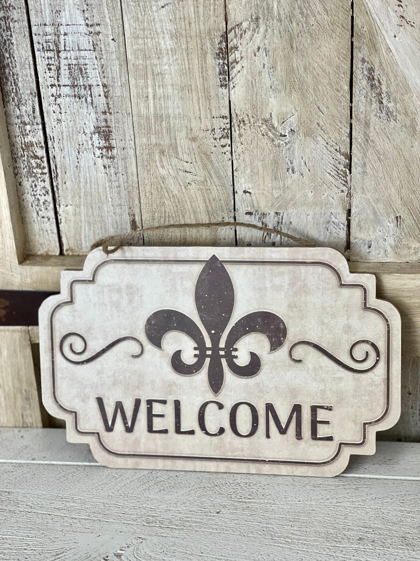 Welcome Fleur De Lis Wooden Sign