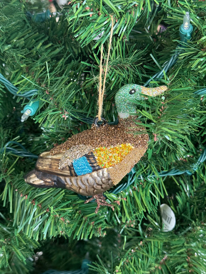 Glitter Mallard Duck Glass Ornament