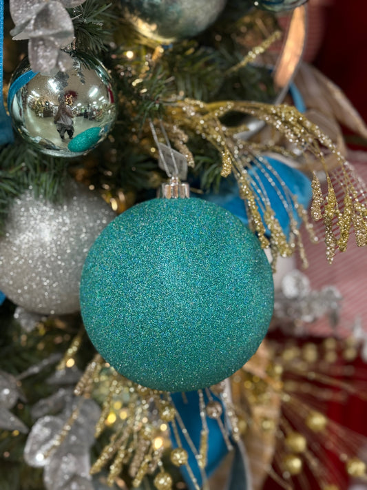 5 Inch Turquoise Glitter Ornament Ball