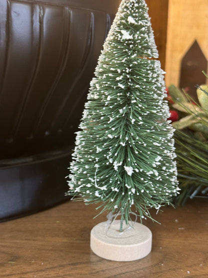 6 Inch Green With Snow Branches Bottle Brush Tree